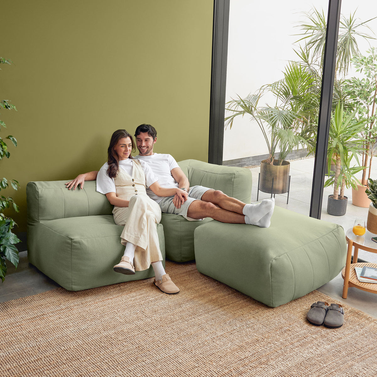 Zen Modularer Sofa, Olefin, Salbeigrün