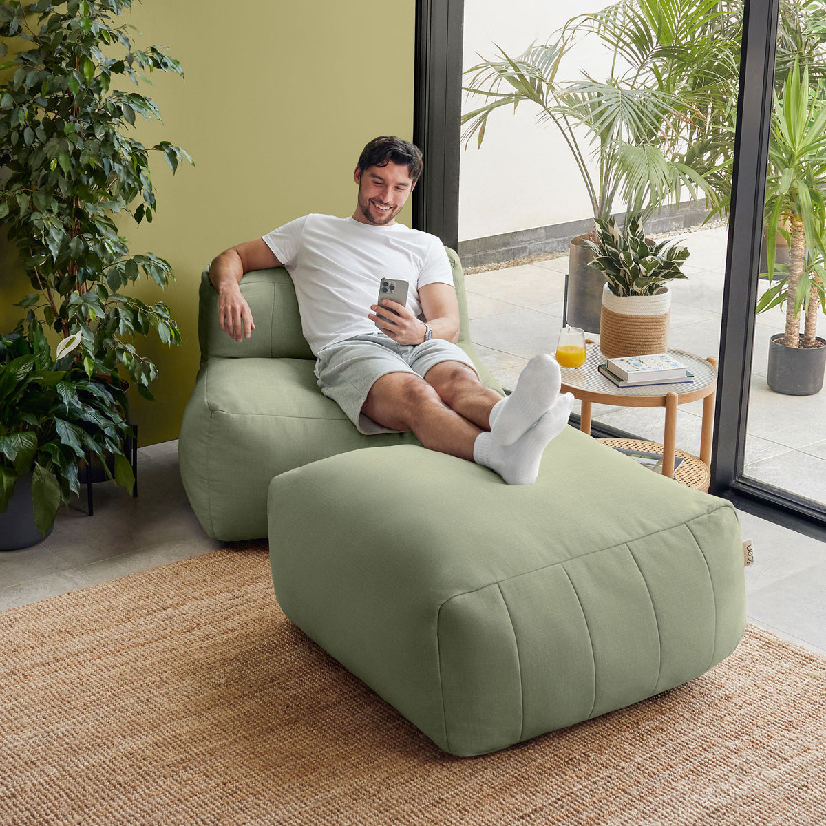 Zen Modularer Sofa, Olefin, Salbeigrün