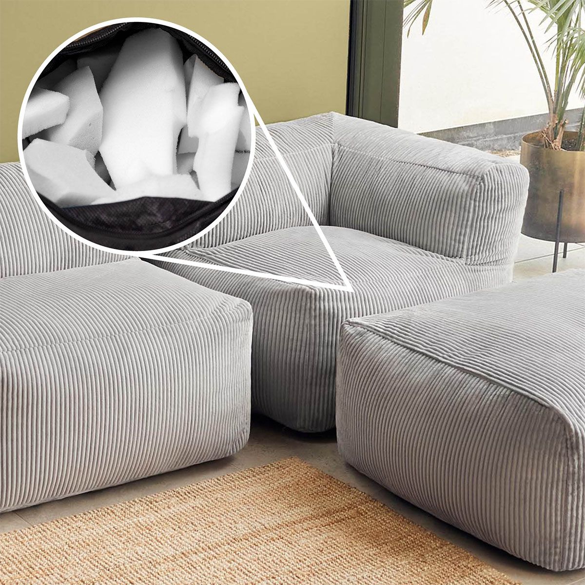 Zen Modulares Sofa, Jumbo Cord, Hellgrau