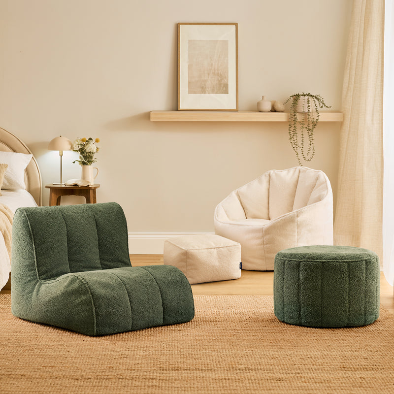Milano Bouclé Round Footstool Bean Bag - Ivory