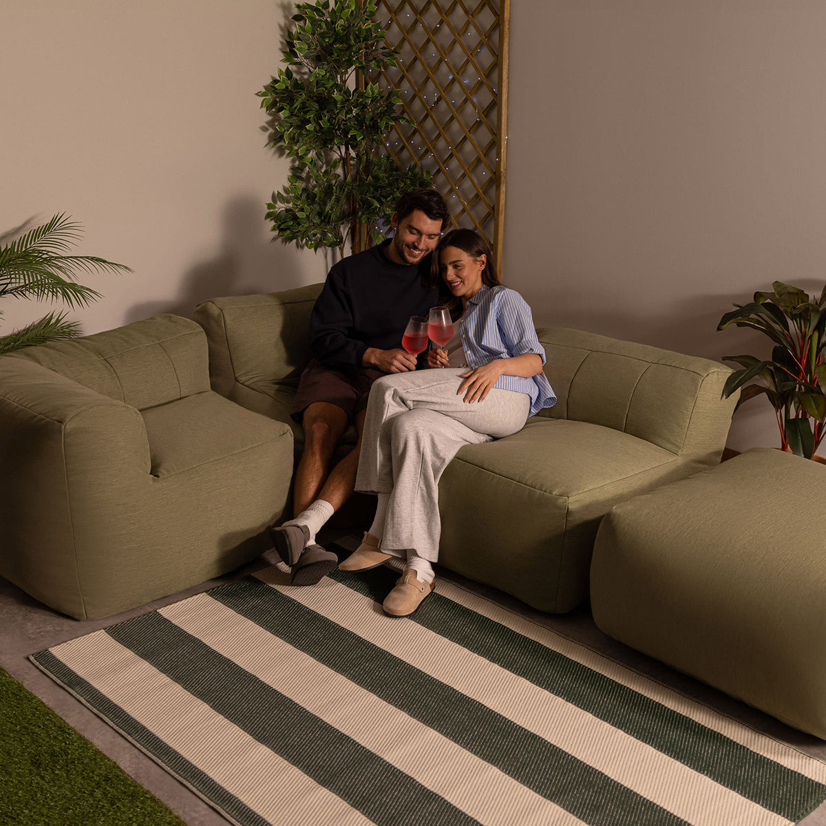 Zen Modularer Sofa, Olefin, Salbeigrün