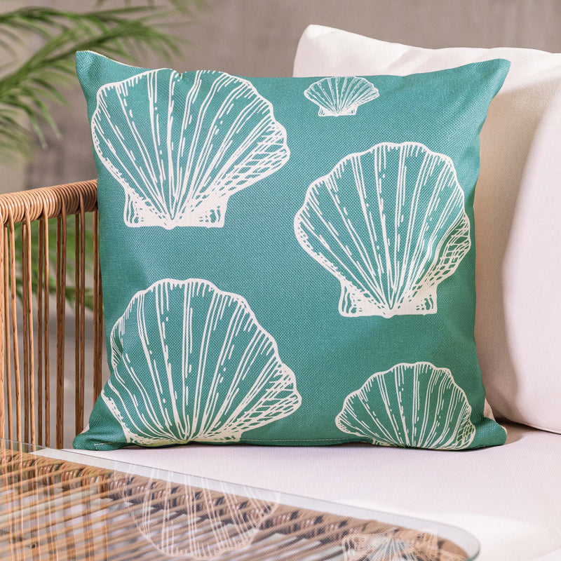 Großes Muscheldruck Kissen für drinnen und draußen - Blau