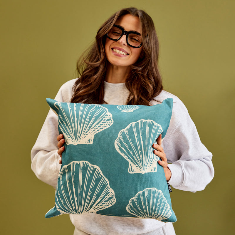Großes Muscheldruck Kissen für drinnen und draußen - Blau