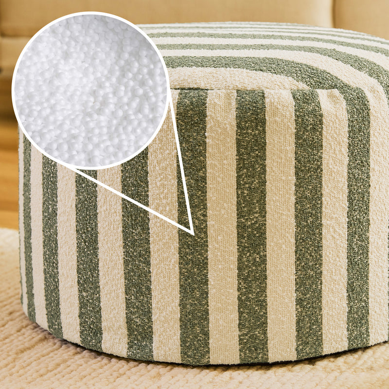 Milano Bouclé-Fußhocker, gestreift, rund - Olivgrün