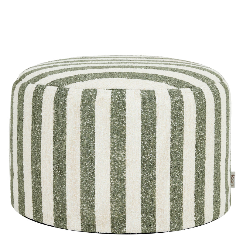 Milano Bouclé-Fußhocker, gestreift, rund - Olivgrün