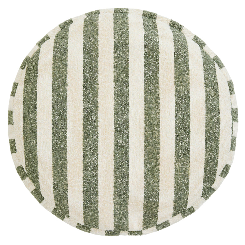 Milano Bouclé-Fußhocker, gestreift, rund - Olivgrün