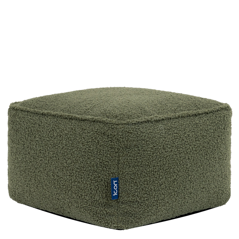 Amara Bouclé Square Footstool Bean Bag - Olive