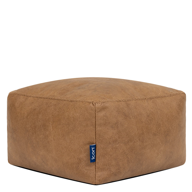 Amara Faux Leather Square Footstool Bean Bag - Tan
