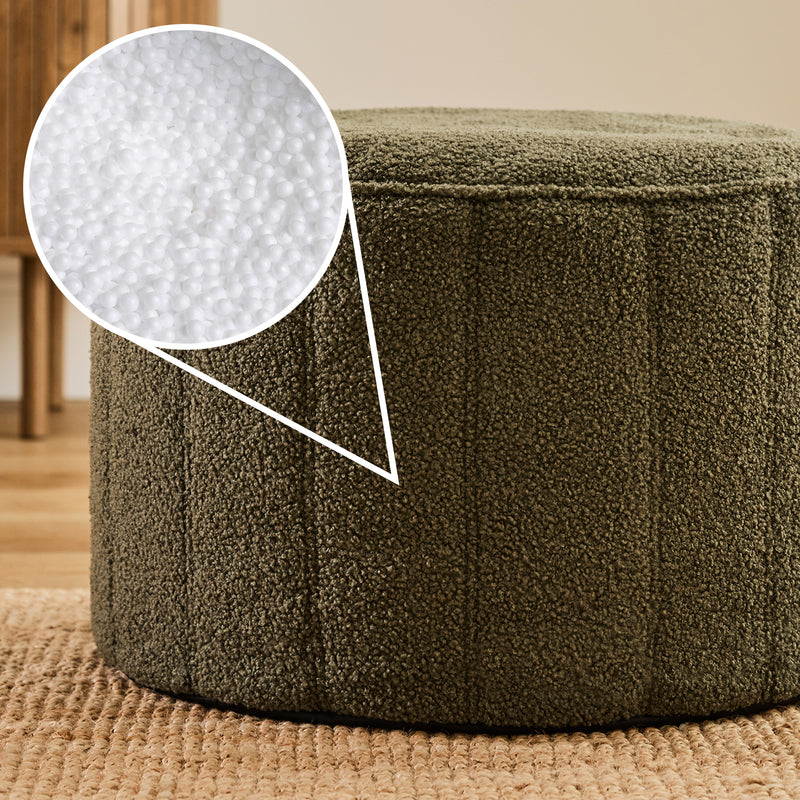 Runder Milano Bouclé Fußhocker – Olivgrün