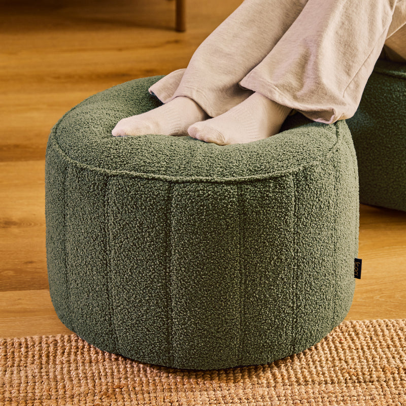 Milano Bouclé Round Footstool Bean Bag - Olive Green
