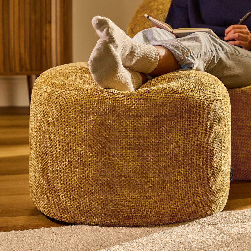 Milano Chenille Round Footstool Bean Bag - Gold