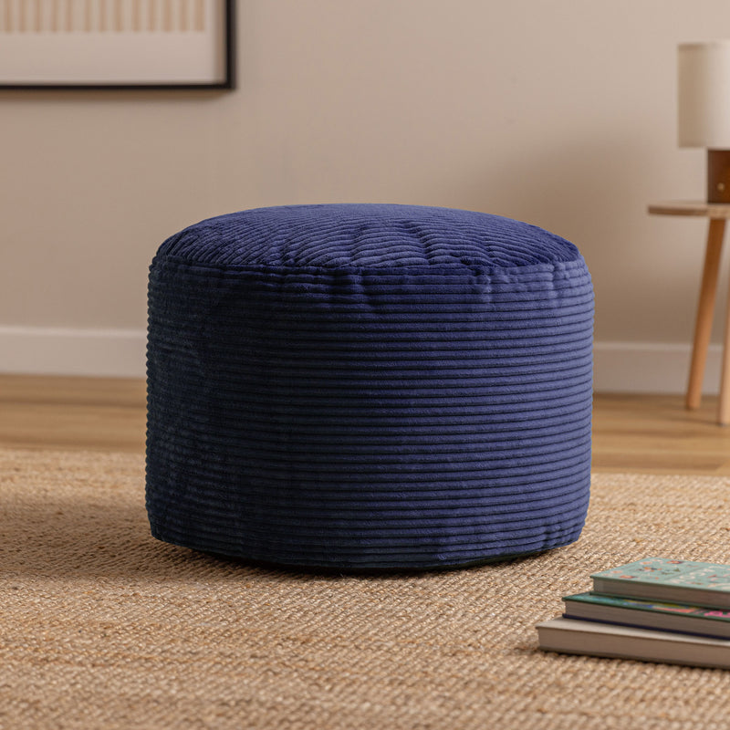 Milano Cord Samt-Rundpouffe Hocker - Marineblau