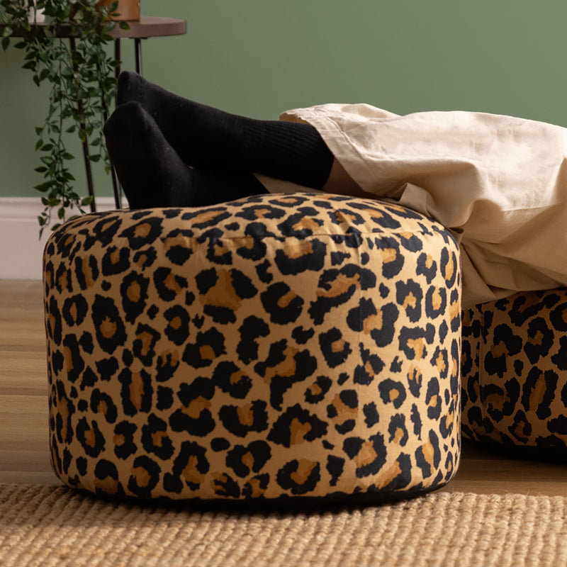 Milano Gewebter Runder Fußhocker, Leoprint, Mehrfarbig 