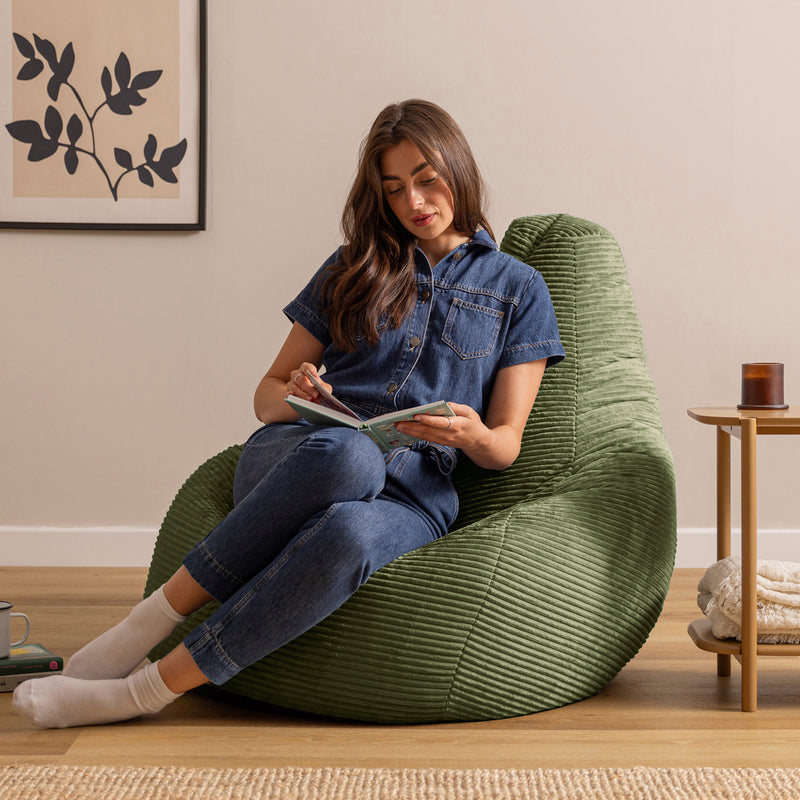 Dalton XL Cord-Sitzsack mit Liegefunktion – Salbeigrün