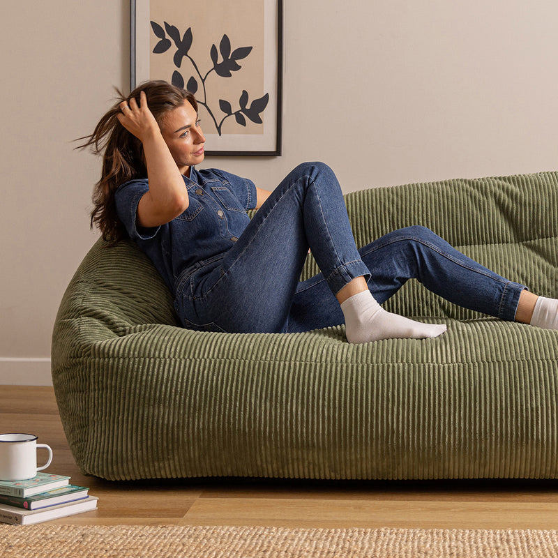 Cecilia Jumbo Cord Bean Bag Sofa - Sage Green