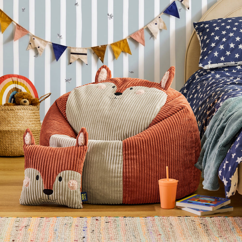 Kinder Freddie Fox Sitzsack und Kissen aus Cord - Terrakotta