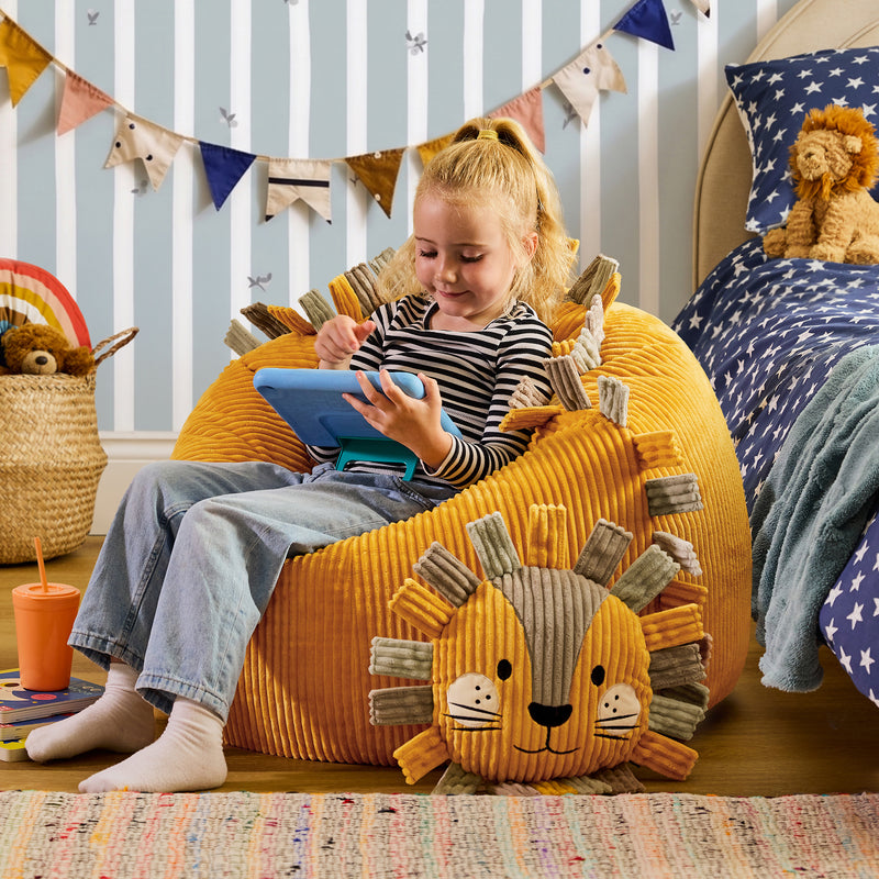 Kinder Sitzsack und Kissen Leon Lion Cord – Ocker