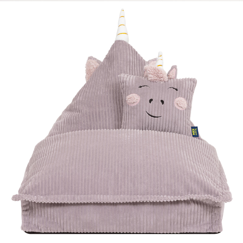 Kinder Cord-Sitzsack und Kissen "Luna Einhorn" - Lavendel