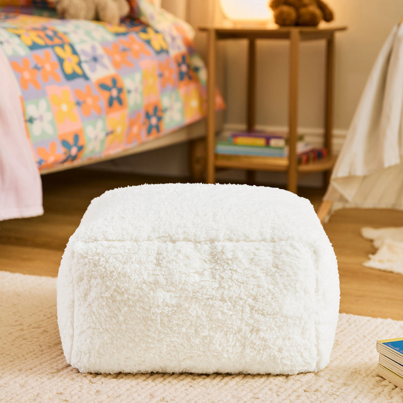 Mini Amara Teddy-Fleece-Fußhocker, quadratisch – Natur