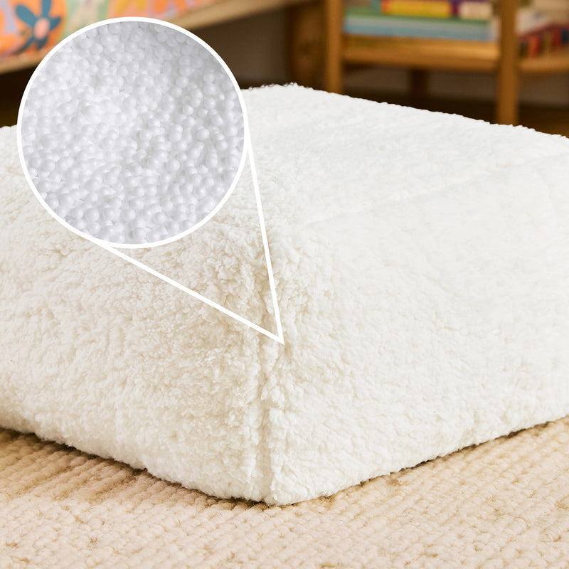 Mini Amara Teddy-Fleece-Fußhocker, quadratisch – Natur