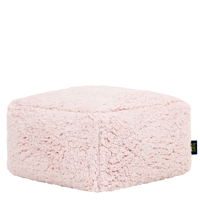 Mini Amara Teddy-Fleece-Fußhocker, quadratisch – Rosa