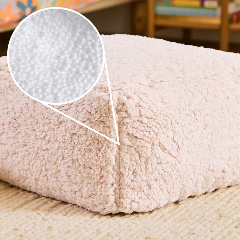Mini Amara Teddy-Fleece-Fußhocker, quadratisch – Rosa