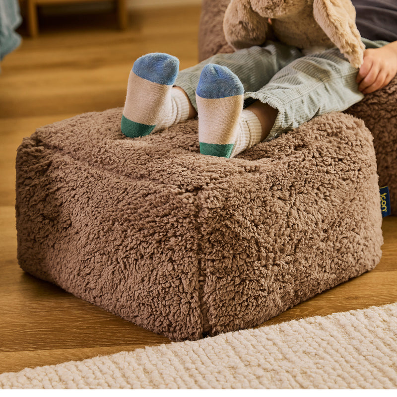 Mini Amara Teddy-Fleece Quadratischer Fußhocker - Mokka-Braun