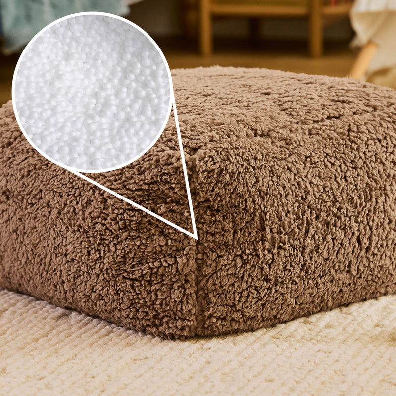 Mini Amara Teddy-Fleece Quadratischer Fußhocker - Mokka-Braun