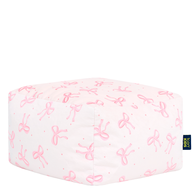 Mini Amara Bow Quadratischer Fußhocker aus gebürstetem Samt – Rosa