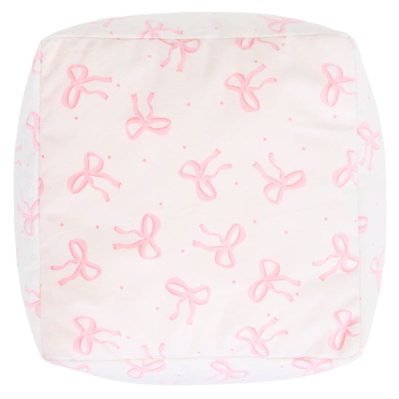 Mini Amara Bow Quadratischer Fußhocker aus gebürstetem Samt – Rosa