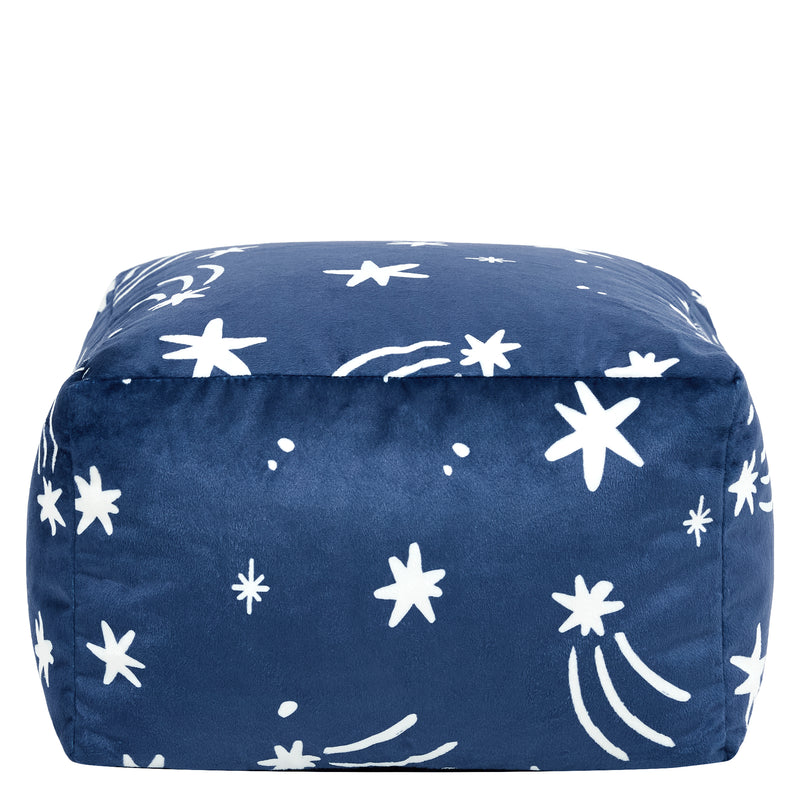 Mini Amara Star quadratischer Fußhocker aus gebürstetem Samt – Tintenblau
