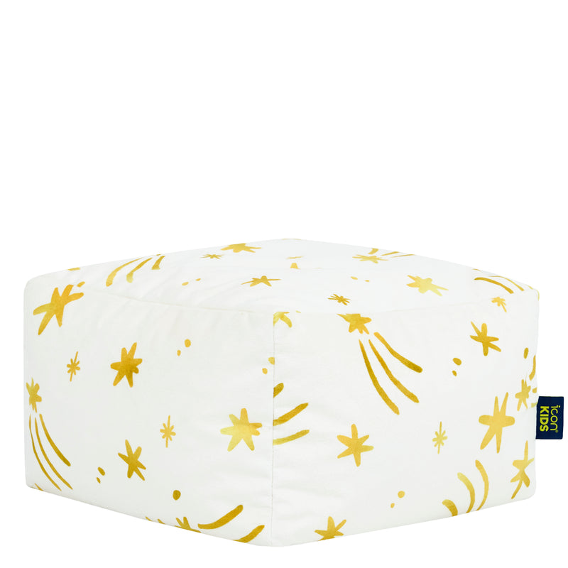 Mini Amara Star Fußhocker, quadratisch, aus gebürstetem Samt – Creme