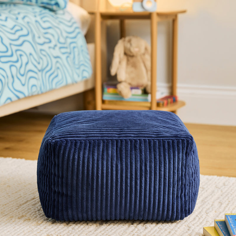 Mini Amara Cord quadratischer Fußhocker - Marineblau