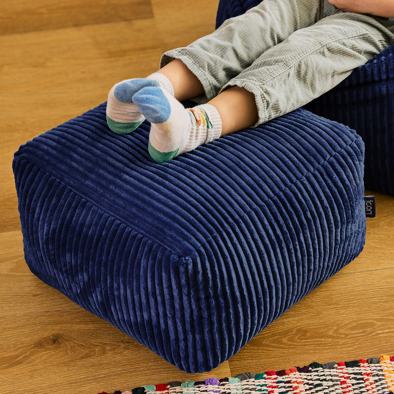 Mini Amara Cord quadratischer Fußhocker - Marineblau