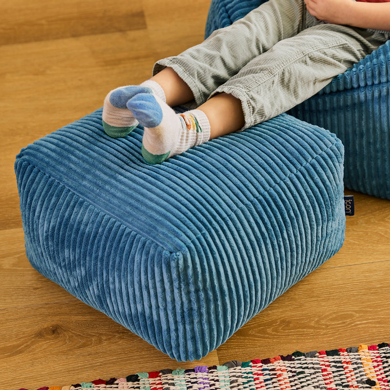 Mini Amara Kord-Quadrat-Fußhocker – Denim-Blau