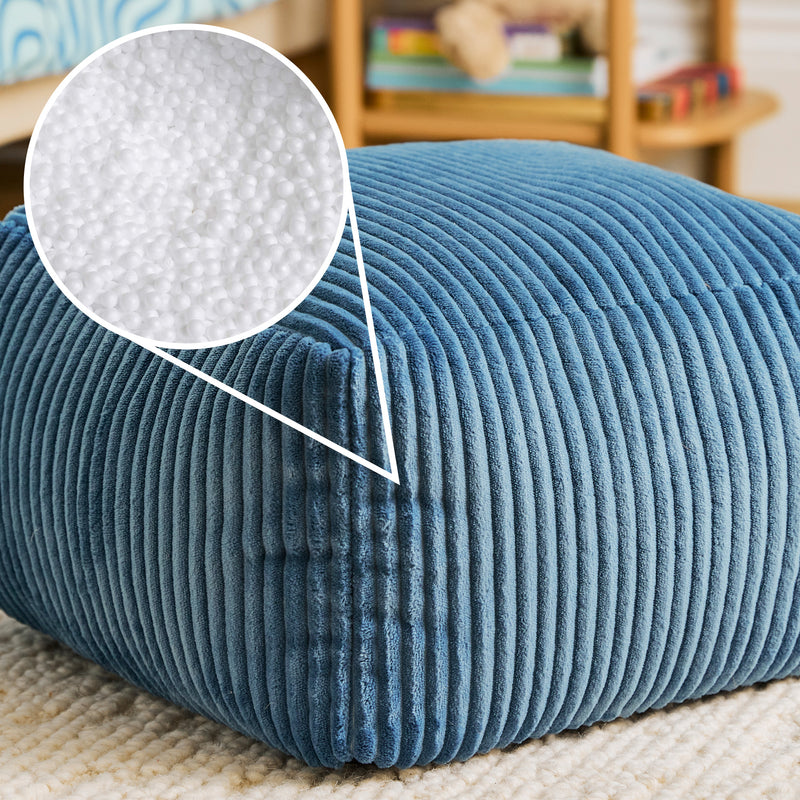 Mini Amara Kord-Quadrat-Fußhocker – Denim-Blau