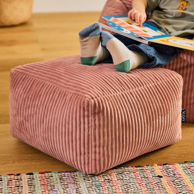 Mini Amara Cord quadratischer Fußhocker - Pink