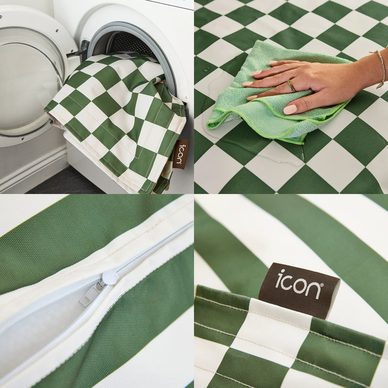 Pet Floor Cushion - Large - Checkerboard Stripe Sage Green