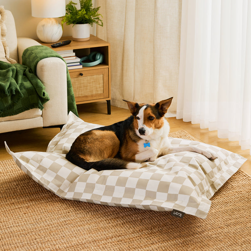 Pet Floor Cushion - Large - Checkerboard Stripe Natural