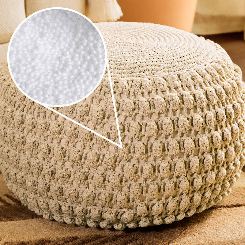Riva Bobble Häkel-Sitzhocker – Natur