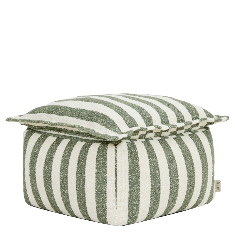 Sofia Stripe Bouclé-Fußhocker mit gepolsterter Oberseite – Olivgrün