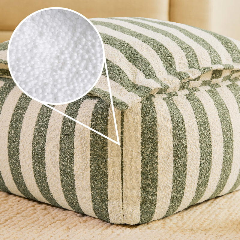 Sofia Stripe Bouclé-Fußhocker mit gepolsterter Oberseite – Olivgrün