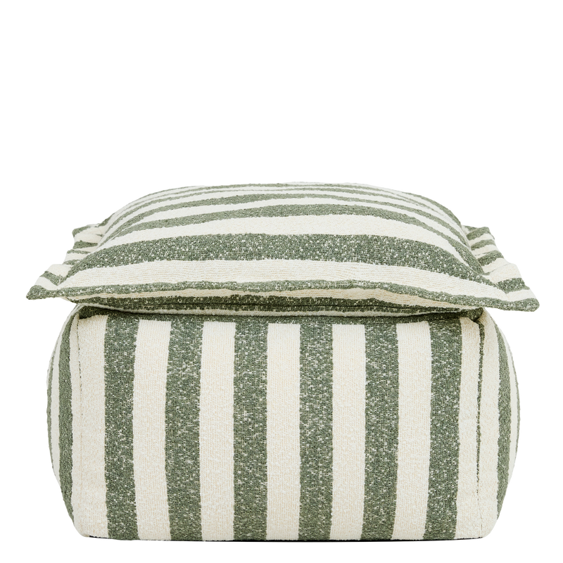 Sofia Stripe Bouclé-Fußhocker mit gepolsterter Oberseite – Olivgrün