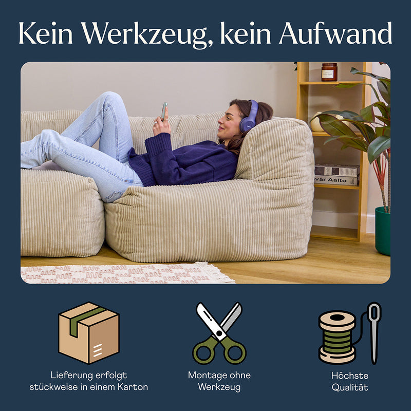 Zen Modulares Eckelement, Jumbo Cord, Natur