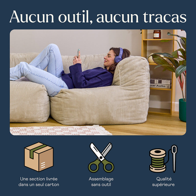 Zen Modulares Eckelement, Jumbo Cord, Natur