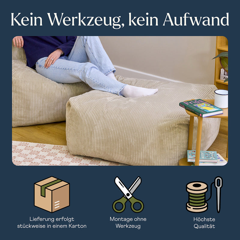 Zen Modularer Fußhocker, Jumbo Cord, Natur