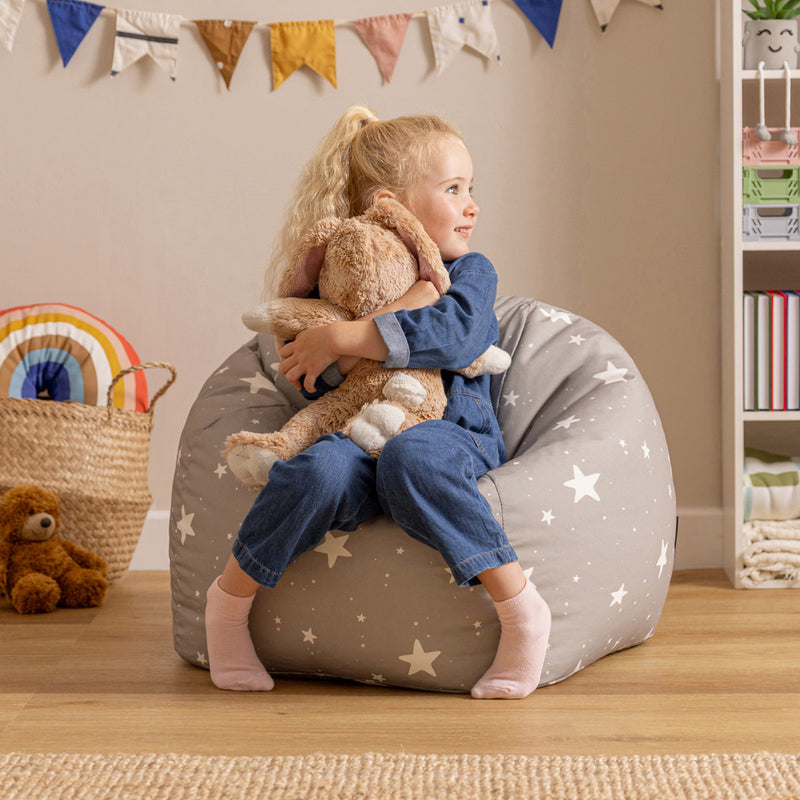 Sitzsack für Kinder mit Sternenhimmel-Aufdruck, Grau