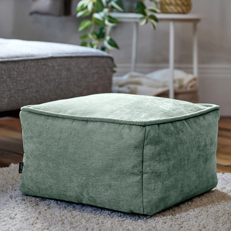 Amara Chenille-Fußhocker, quadratisch, salbeigrün