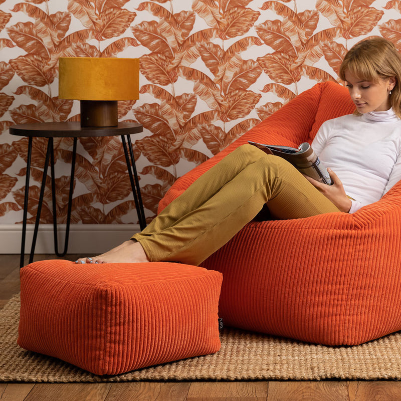 Amara Corduroy Quadratischer Hocker - Orange