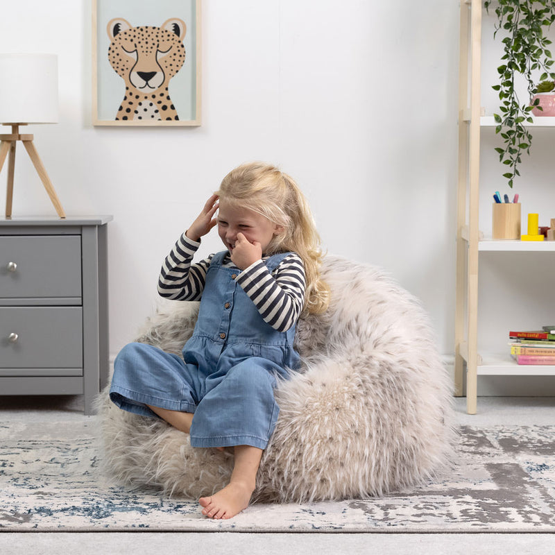 Kids Kingston Luxus-Kunstfell-Sitzsack – Schneeleopard